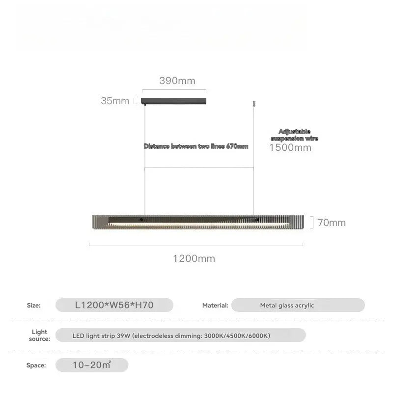 Minimalist Black Linear Chandelier Above Dining Table