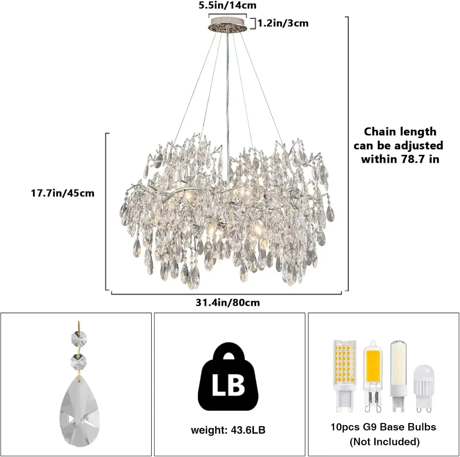 Luxury Modern Crystal Pendant Chandelier Hanging Living Room Lamp Dining Table Silver Branch Rectangular Chandeliers for Kitchen ChandeliersLife®