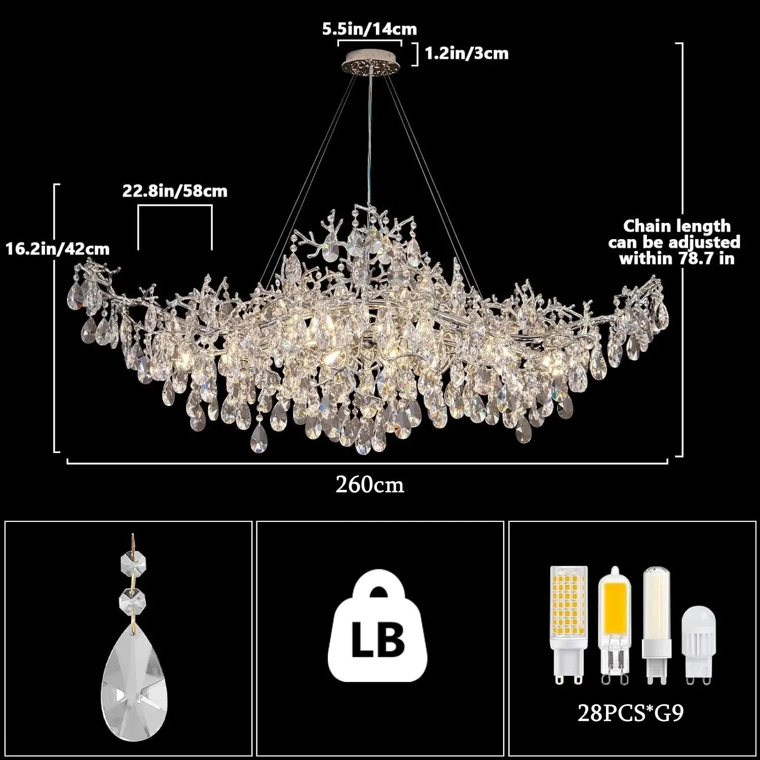 Luxury Modern Crystal Pendant Chandelier Hanging Living Room Lamp Dining Table Silver Branch Rectangular Chandeliers for Kitchen ChandeliersLife®