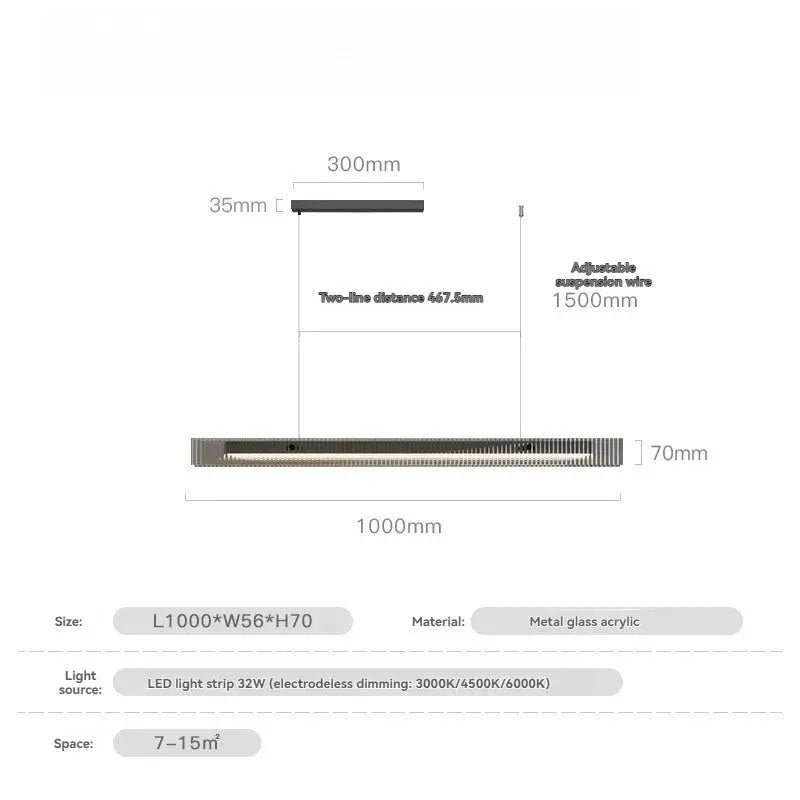 Minimalist Black Linear Chandelier Above Dining Table