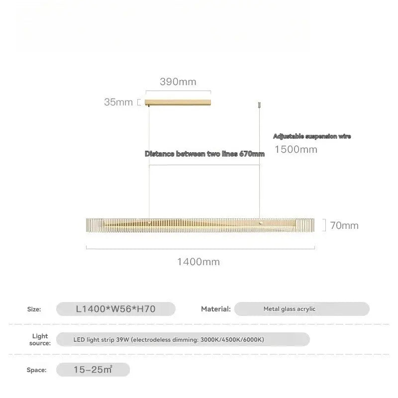 Minimalist Black Linear Chandelier Above Dining Table