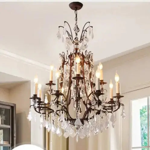 American country chandelier wrought iron retro living room dining room chandelier French stairwell villa crystal chandelier ChandeliersLife®