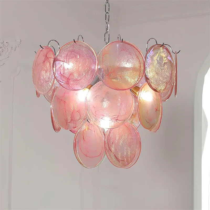 Calista Murano-inspired Art Deco Glass chandelier with decorative glass detailing
