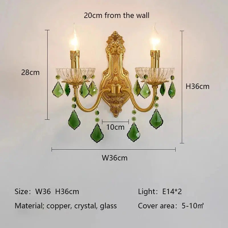 French Retro Copper Rreen Crystal Living Room Chandeliers Light Luxury Dining Room Bedroom Study Candle Pendant Lights E14 Lamps ChandeliersLife®