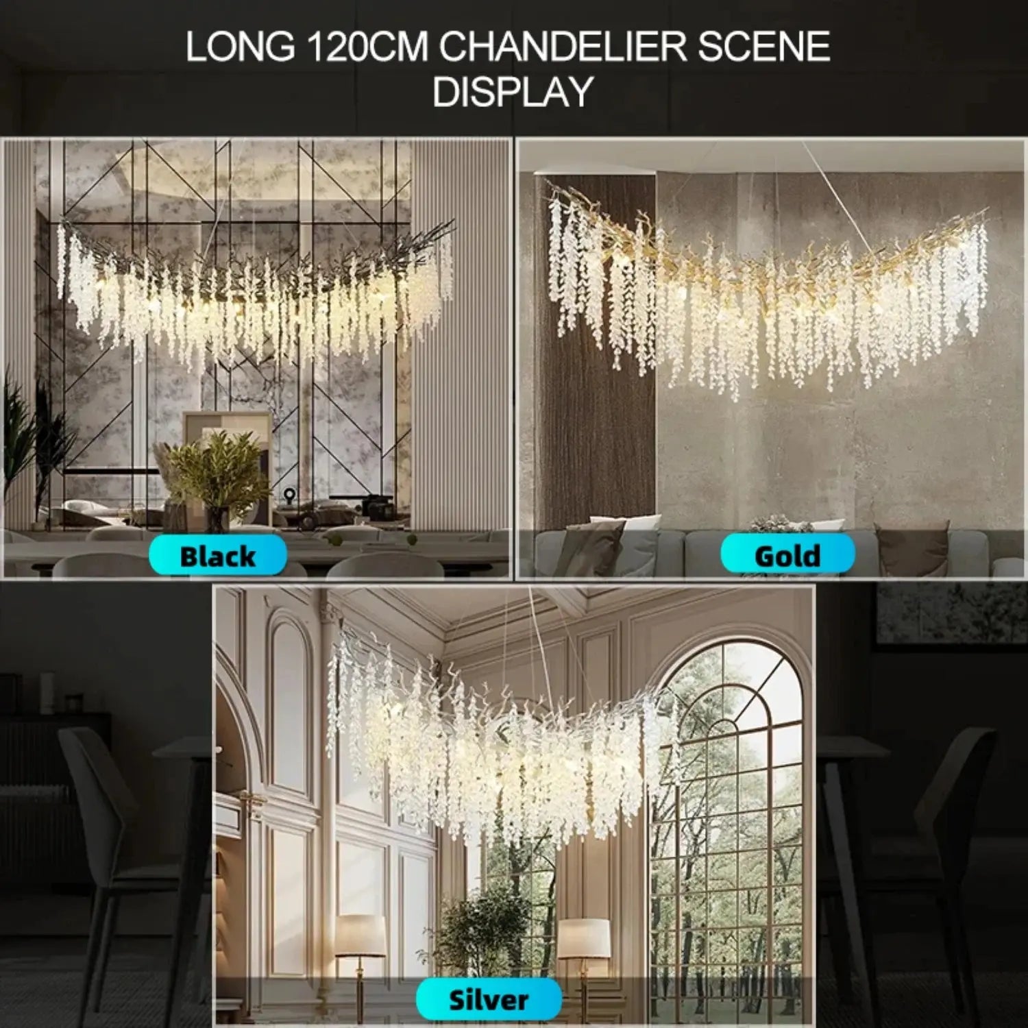 Luxury Crystal Chandelier Lighting Black Gold Chrome