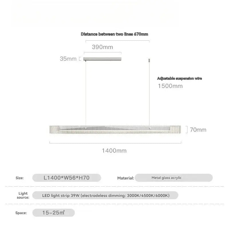 Minimalist Black Linear Chandelier Above Dining Table