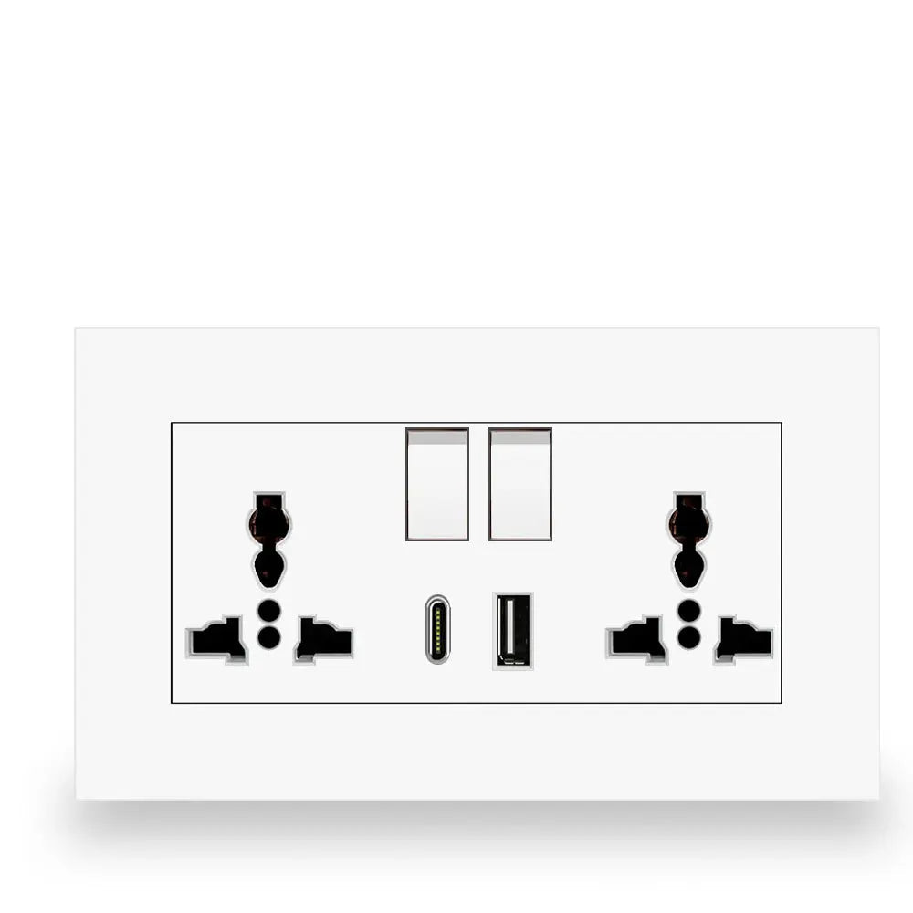 White wall plate with black symbols and 'Delviz' branding on a white background