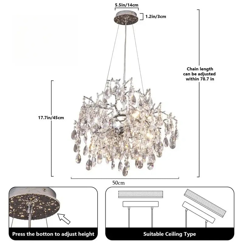 Luxury Modern Crystal Pendant Chandelier Hanging Living Room Lamp Dining Table Silver Branch Rectangular Chandeliers for Kitchen ChandeliersLife®