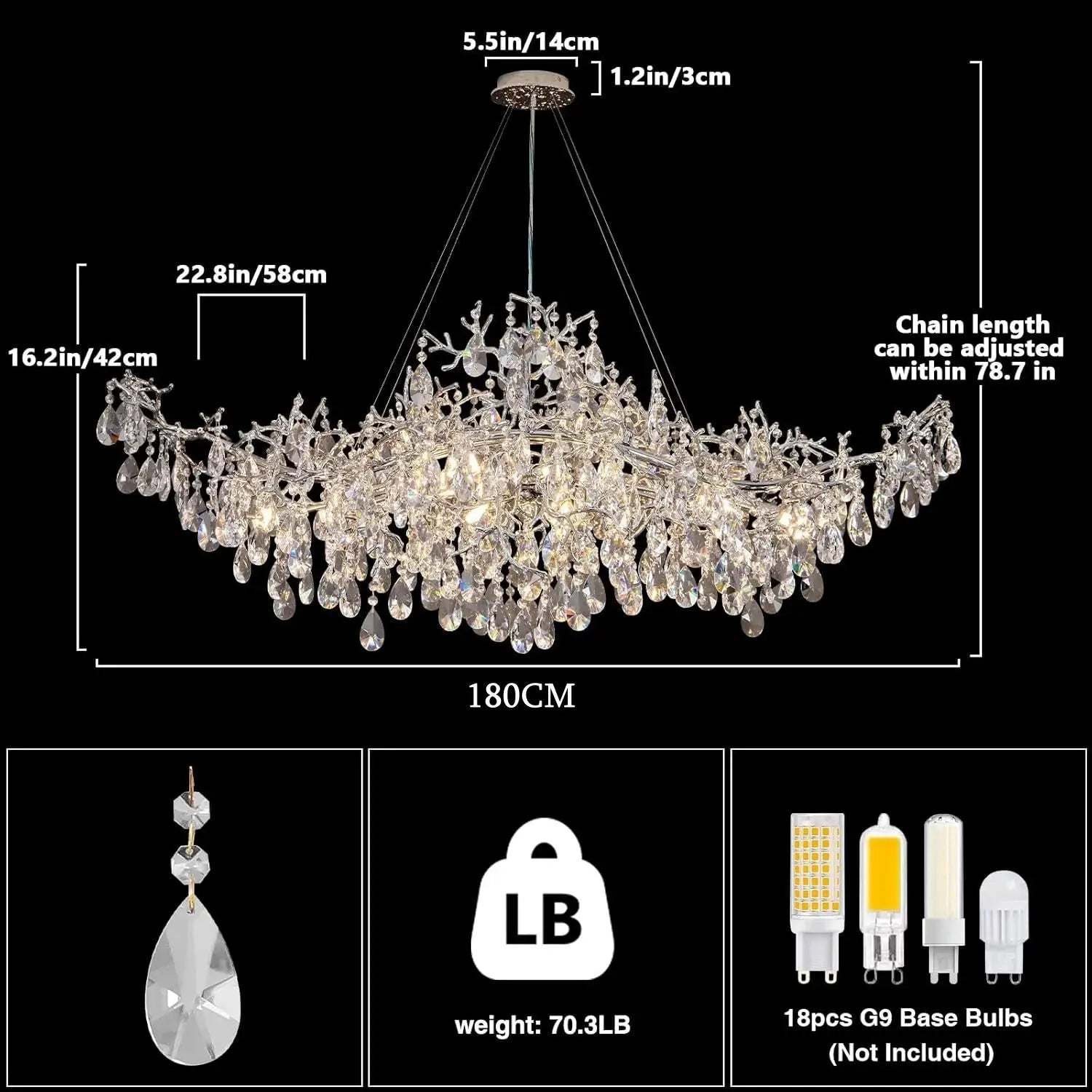 Luxury Modern Crystal Pendant Chandelier Hanging Living Room Lamp Dining Table Silver Branch Rectangular Chandeliers for Kitchen ChandeliersLife®