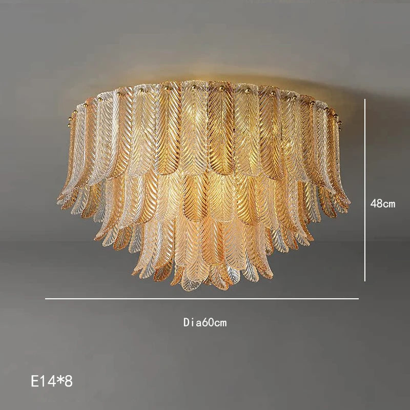 Elara amber and clear glass leaf ceiling light – decorative detail