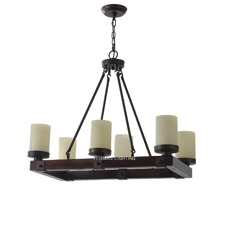 American Retro Chandelier Solid Wood Rectangular – Vintage Wooden Ceiling Light ChandeliersLife®