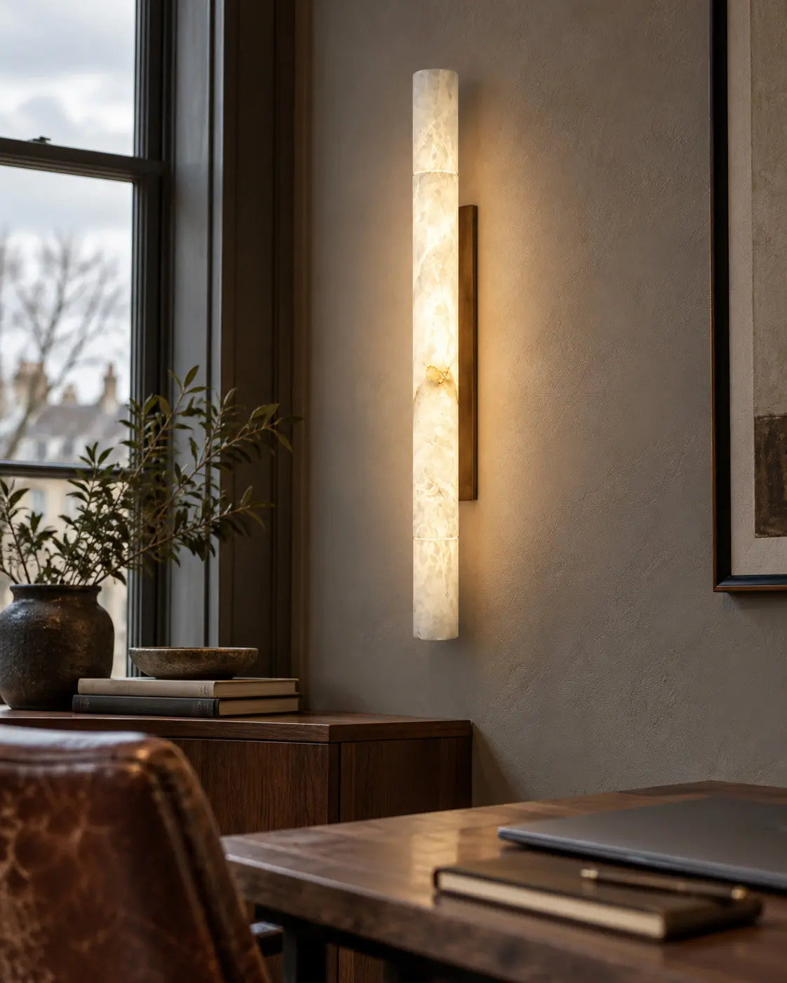 Alabaster Linear Stone Light Wall Sconce — shown in an interior setting 6