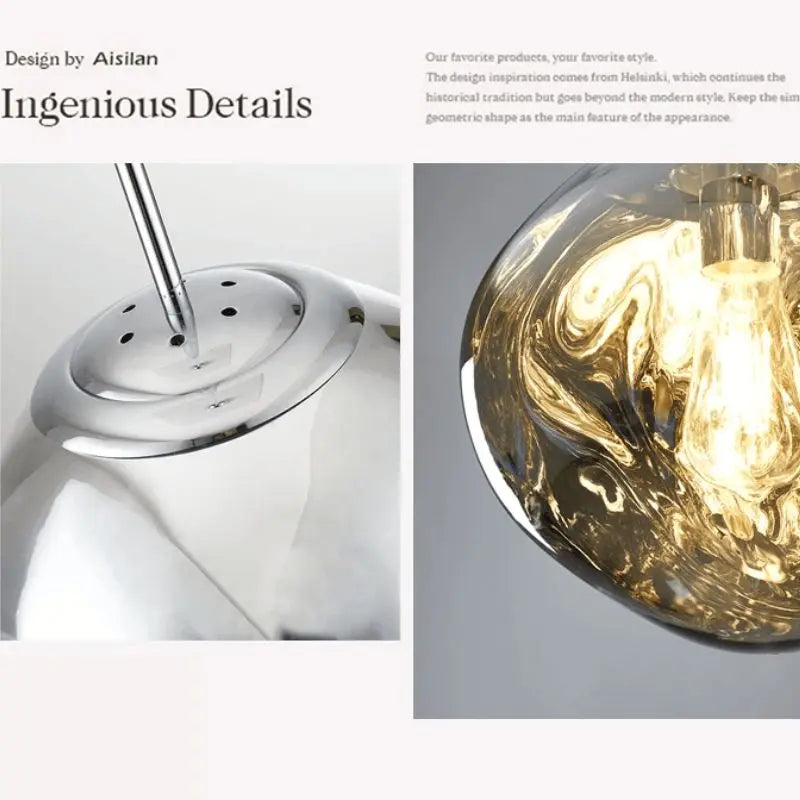 Close-up of a modern light fixture with a metallic finish and glass shade.