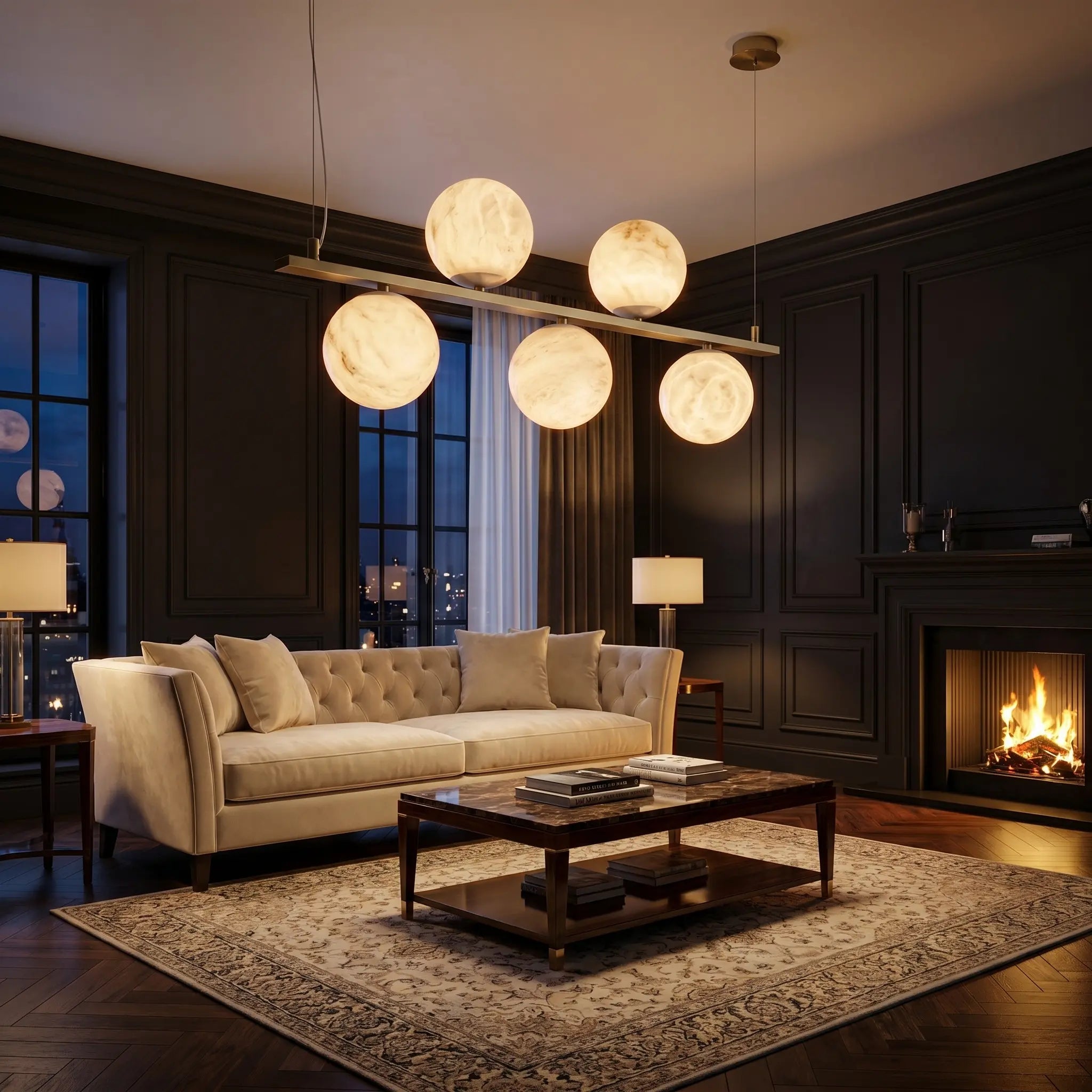 Brass Linear Alabaster Pendant Light Yiosi