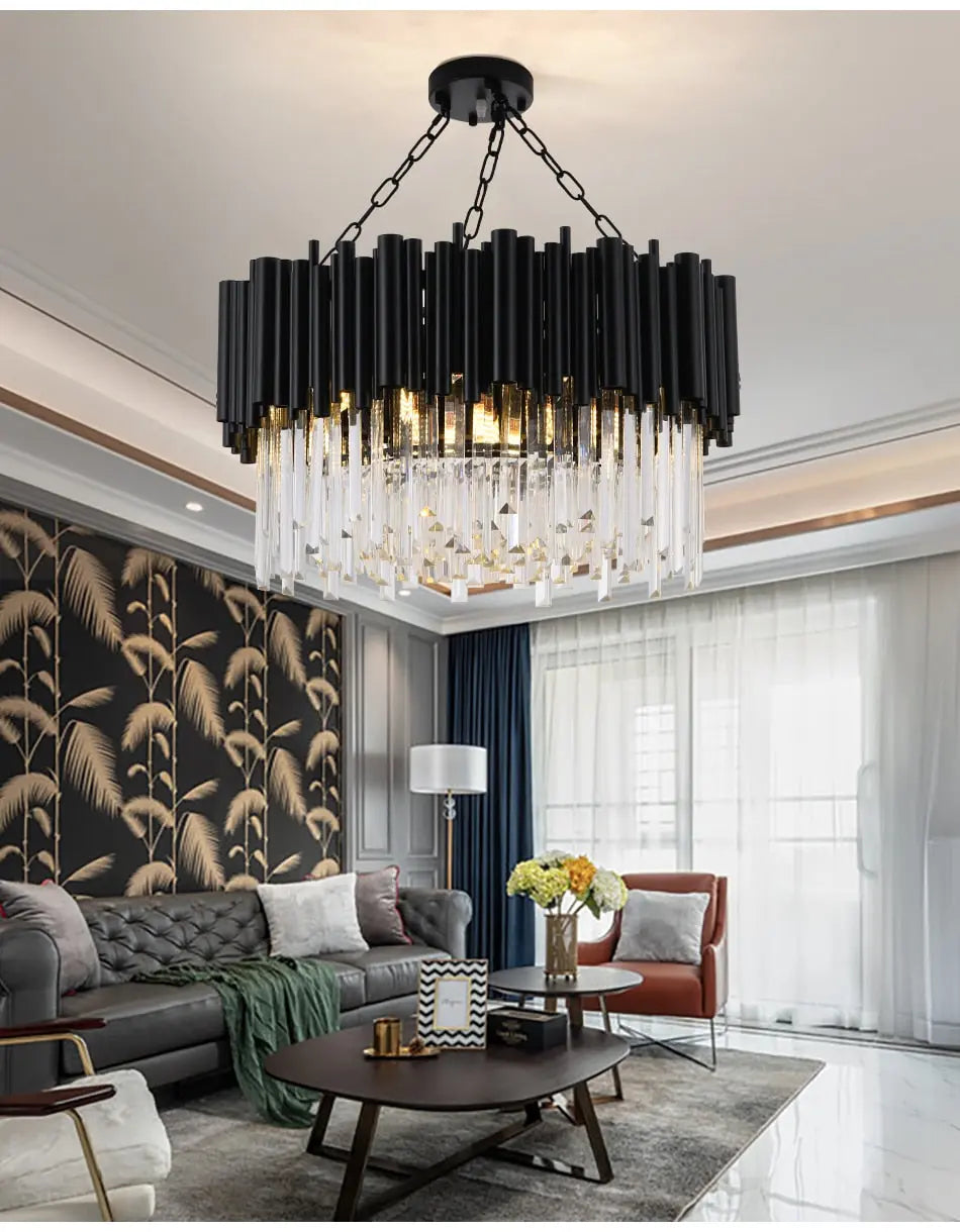 Black Modern Luxury Round Crystal Chandelier ChandeliersLife®