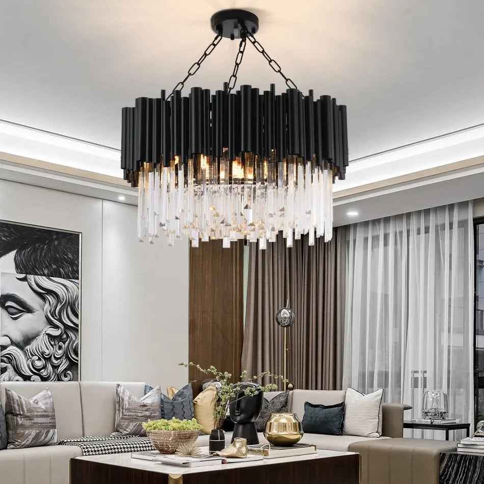 Black Modern Luxury Round Crystal Chandelier ChandeliersLife®