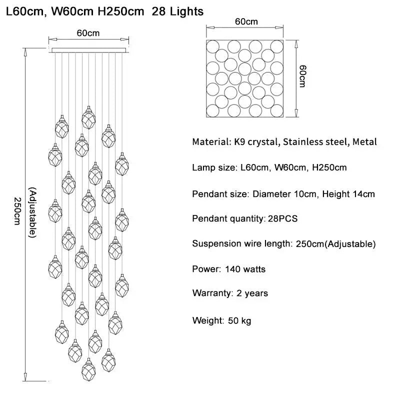 Luxury Long Diamond Crystal Ball Chandelier ChandeliersLife®