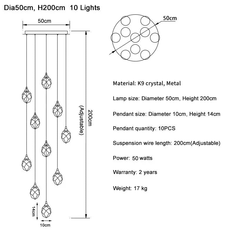 Luxury Long Diamond Crystal Ball Chandelier ChandeliersLife®
