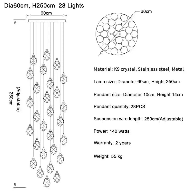 Luxury Long Diamond Crystal Ball Chandelier ChandeliersLife®